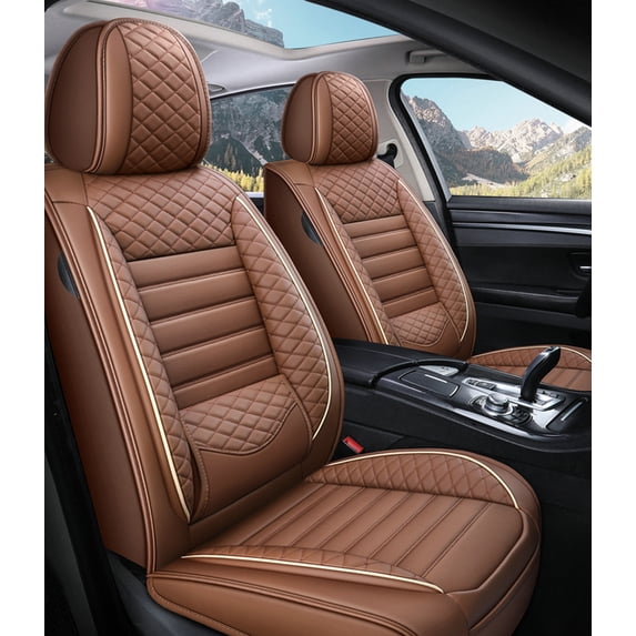 Tuqiang Car Seat Covers Leather Set for Peugeot for 3008 2008--2016 Complete 5-Seat Protection System - Water Resistant Covers Coffee