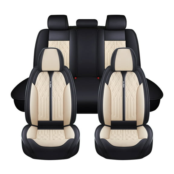 Tuqiang Car Seat Covers Leather Set for lincoln for LS 1999-2006 Compatible Airbag Waterproof Front Rear Cushion Protector Beige