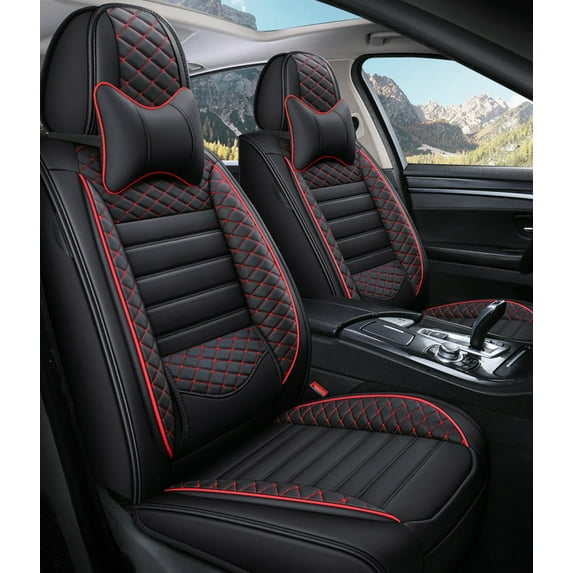 Tuqiang Car Seat Covers Leather for Mercedes-Benz for E550 2000-Present Water-Resistant Luxury Car Seat Covers Set with Pollow and Headrest Red