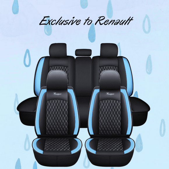 Tuqiang Car Seat Covers for Renault for Clio/Lutecia/Euro Clio 2019-Present 5-seater Leather Auto Seat Protector, Waterproof Scratch-resistant Luxury Auto Seat Cushion Protector, Black and Blue