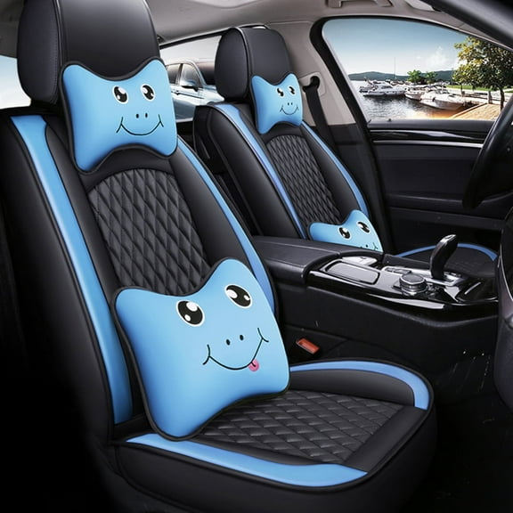 Tuqiang Car Seat Covers Universal Leather Water Resistant Front Rear Cushion Protector Airbag Compatible for Cars SUV Pick-up Truck Black and Blue