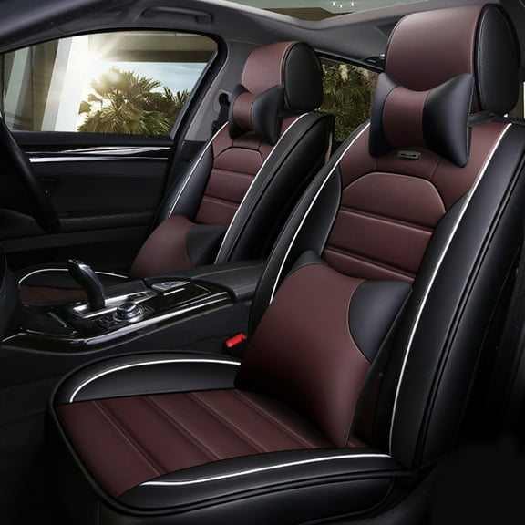 Tuqiang Car Seat Covers Waterproof for BMW for M2 2016-Present Automotive Leather Seat Covers Full Set for 5 Seats with Pollow and Headrest Black and Coffee