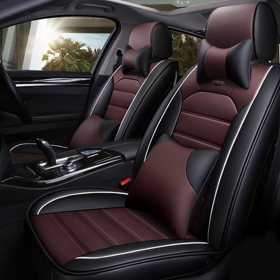 Tuqiang Car Seat Covers Waterproof for Chevrolet for Bolt 2017-Present Car Seat Covers Full Set - Airbag Compatible & Waterproof with Pollow and Headrest Black and Coffee