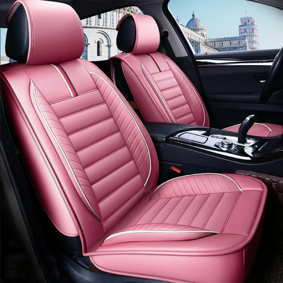 Tuqiang Car Seat Covers Waterproof for Hyundai for Accent/Brio/Solaris/i25/Avega/ 2006-Present Waterproof Seat Protection - Full 5-Seat Set with Airbag Design Pink