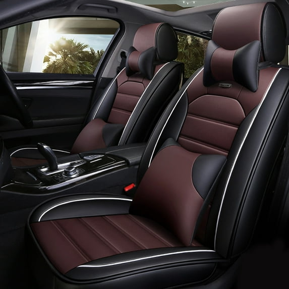 Tuqiang Car Seat Covers Waterproof for Nissan for Armada 2004-Present Luxury Leather Car Seat Covers Full Set for 5 Seats with Pollow and Headrest Black and Coffee