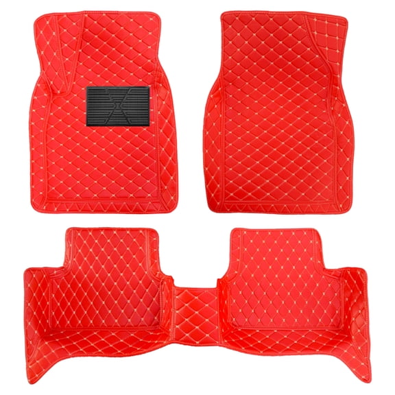 Tuqiang Floor Mats for Cars for DZ Beetle Hatchback 2008-2012 Red Faux Leather Floor Liner Carpet Protection PU Leather Car Liners All Weather 3Pcs Red