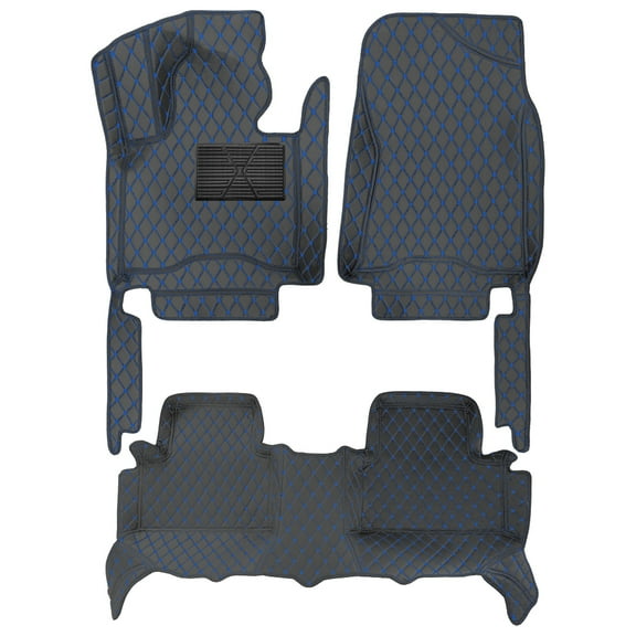 Tuqiang Floor Mats for Cars for Tesla Model Y 2020-present Faux Leather Floor Liner Carpet Protection PU Leather Car Liners All Weather 3Pcs Black Blue