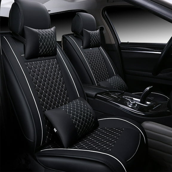 Tuqiang Front Car Seat Covers Leather for Chevrolet for Sonic 2012-2020 2 Seats Airbag Compatible Water Resistant Front Rear Cushion Protector with Pollow and Headrest Black and White