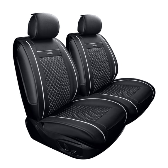 Tuqiang Front Car Seat Covers Leather for Mercedes-Benz for CL220 2000-2014 2 Seats Compatible Airbag Waterproof Premium Leather Front Seat Protectors Black and White