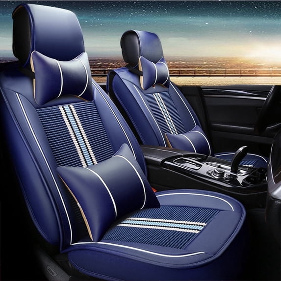 Tuqiang Front Car Seat Covers Leather for Jeep for Commander 2005-2010 2 Seats Airbag Compatible Water Resistant Front Set Cushion Protector Blue