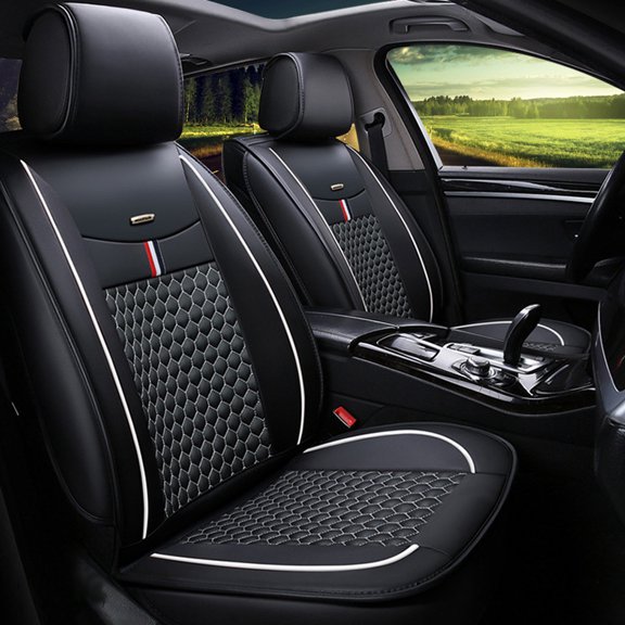 Tuqiang Front car seat covers leather. for buick for Encore/Mokka 2012-Present 2 Seats Airbag Compatible Waterproof Front Rear Cushion Protector Black and Beige
