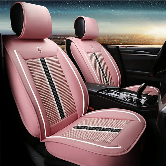 Tuqiang Front car seat covers leather. for buick for Encore/Mokka 2012-Present 2 Seats Leather Compatible Airbag Water Resistant Front Rear Cushion Protector Pink