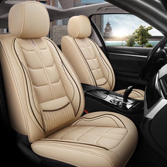 Tuqiang Front car seat covers leather. for BMW for 6series 2017-Present 2 Seats Airbag Compatible Waterproof Front Seat Protectors Beige