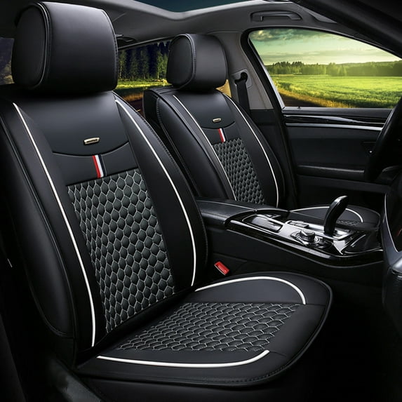 Tuqiang Front car seat covers leather. for Nissan for Maxima 2003-Present 2 Seats Waterproof Premium Leather Front Seat Protectors Black and Beige