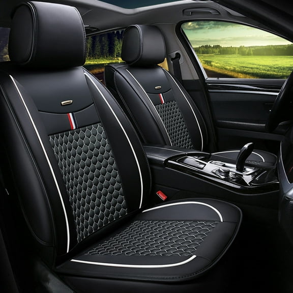 Tuqiang Front car seat covers leather. for lincoln for Aviator 2002-Present 2 Seats Premium Leather Compatible Airbag Water Resistant Front Rear Cushion Protector Black and Beige