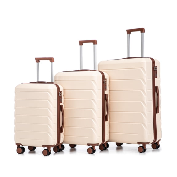 Tuqiang HIFINE TOURIST ABS Spinner Luggage 20/24/28in 3pcs Set Matching Color Combination Lock Beige