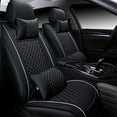 thumbnail image 1 of Tuqiang Leather front car seat covers. for Mercedes-Benz for B170 2009-Present 2 Seats Leather Compatible Airbag Water Resistant Front Rear Cushion Protector with Pollow and Headrest Black and White, 1 of 5