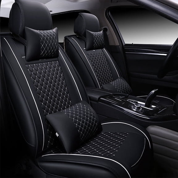 Tuqiang Seat covers for the front of the car. for BMW for 5series 1998-2017 2 Seats Waterproof Soft Front Rear Cushion Protector with Pollow and Headrest Black and White