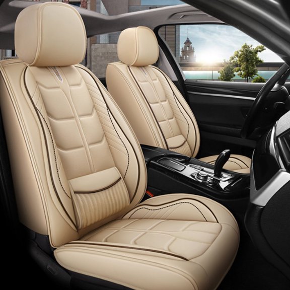 Tuqiang Seat covers for the front of the car. for FIAT for Tipo 2015-Present 2 Seats Compatible Airbag Leather Waterproof Front Rear Cushion Protector Beige
