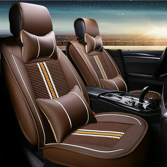 Tuqiang front car seat covers leather. for BMW for M2 2016-Present 2 Seats Compatible Airbag Waterproof Premium Leather Front Seat Protectors with Pollow and Headrest Coffee