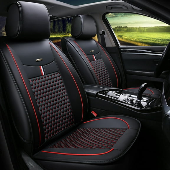 Tuqiang 2pcs front car seat covers leather. for FIAT for Linea 2007-2018 2 Seats Airbag Compatible Waterproof Soft Front Rear Cushion Protector Black and Red