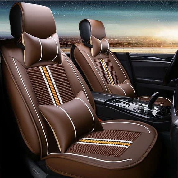 Tuqiang front car seat covers leather. for Mazda for CX-5 2013-Present 2 Seats Premium Leather Compatible Airbag Water Resistant Front Rear Cushion Protector with Pollow and Headrest Coffee