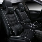 Tuqiang leather front car seat covers. for Volkswagen for Arteon 2017-Present 2 Seats Compatible Airbag Water Resistant Front Rear Cushion Protector with Pollow and Headrest Black and White