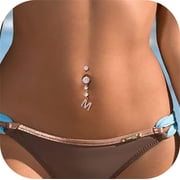 Turandoss 14G Initial Belly Button Rings for Women 14K Gold Plated Round Cz Letter A-Z Pendant Belly Rings Dangle Navel Barbell Body Piercing Jewelry Gift for Women