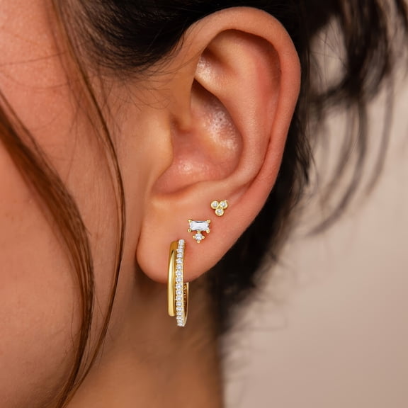 Turandoss 14K Gold Plated Earrings Set for Women Trendy Chunky Hoops Huggie Cubic Zirconia Dainty Cartilage Drop Hypoallergenic Multiple Piercing Easter Birthday Gifts for Women Girls