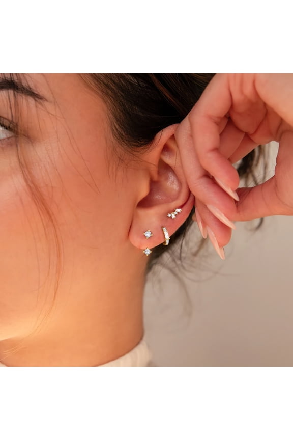 14K Gold Plated Earrings Set for Women Trendy Chunky Hoops Huggie Cubic Zirconia Dainty Studs Cartilage Dangle Drop Hypoallergenic Multiple Piercing Jewelry Gifts for Women Girls