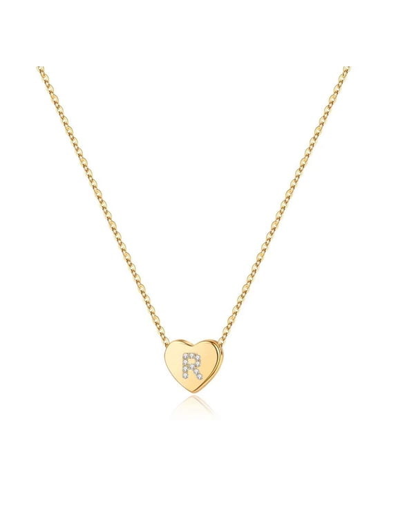 14K Gold Plated Charm Cz Tiny Heart Initial Pendant Necklace for Women Little Girls Kids Letter A-Z Jewelry Personalized Birthday Gifts Gifts for Women Teen Girls