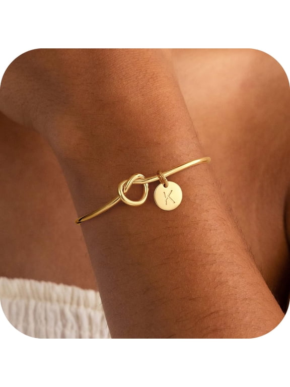 4 5 6 7 8 9 10 11 12 13 14 15 16 Year Old Birthday Gifts for Tween Teen Teenage Girl Gift Idea 14K Gold Plated Charms Cuff Bangle Knot Initial Bracelets for Women Letter A-Z Jewelry