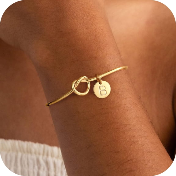 Turandoss 14K Gold Plated Charms Dainty Cuff Bangle Knot Initial Bracelets for Women Adjustable Letter A-Z Jewelry Personalized Birthday Wedding Gifts for Girlfriend Maid of Honor
