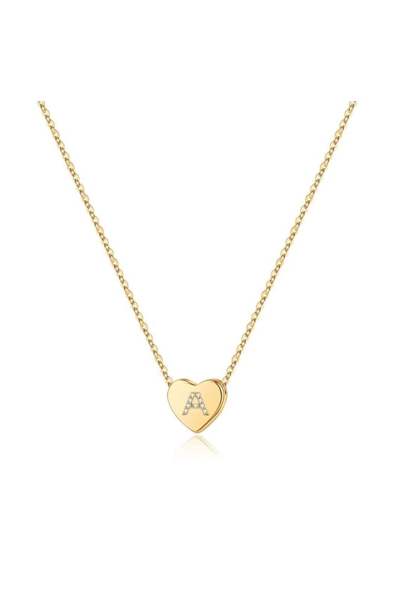 14K Gold Plated Choker Cz Tiny Heart Name Pendant Necklace for Women Girls Kids Letter A-Z Cute Jewelry Personalized Easter Birthday Gifts for Women Teen Girls