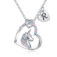 thumbnail image 1 of Turandoss 14K Gold Plated Colorful Cz Initial Unicorn Heart Pendant Necklaces for Teens Little Girls Daughter Kids Jewelry Birthday Gifts for Women Girls Age 4-6, 1 of 10