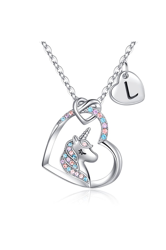 14K Gold Plated Colorful Cz Initial Unicorn Heart Pendant Necklaces for Teens Little Girls Daughter Kids Jewelry Birthday Gifts for Women Girls Age 4-6