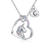 14K Gold Plated Colorful Cz Initial Unicorn Toys Heart Pendant Necklaces for Teens Little Girls Fashion Daughter Kids Je