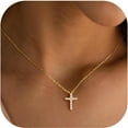 thumbnail image 1 of Turandoss 14K Gold Plated Cross Necklace for Women Faith Christian Jewelry GiftDainty 14K Gold Plated Plated Cz Necklace Simple Cubic Zirconia Cross Pendant Necklace Women Trendy Religious Gift, 1 of 8