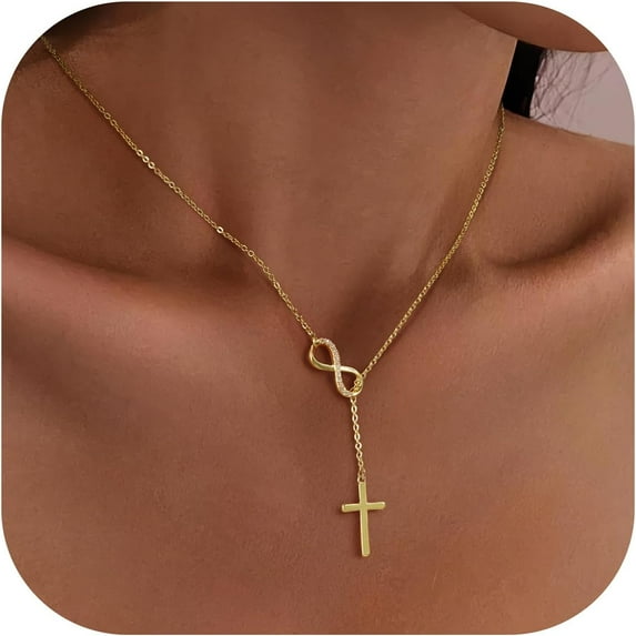 Turandoss 14K Gold Plated Cross Necklace for Women Faith Jewelry GiftsDainty 14K Gold Plated Plated Cross Pendant Necklace Cubic Zircon Infinity Necklaces for Women Her First Communion Gifts