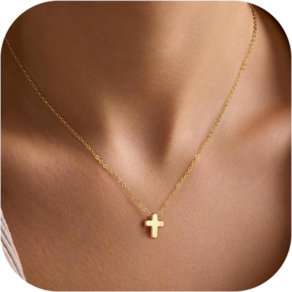 Turandoss 14K Gold Plated Cross Necklace for Women Jewelry GiftsDainty 14K Gold Plated Plated Cross Necklace Personalized Small Pendant Necklaces for Women Trendy Faith Jewelry Christian Gift