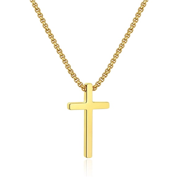 Turandoss 14K Gold Plated Cross Necklaces for Men Boys 316L Stainless Steel Pendant 16-30 inch Chain Jewelry Religious Christian Birthday Gifts for Men Boys Tween Teenage Age
