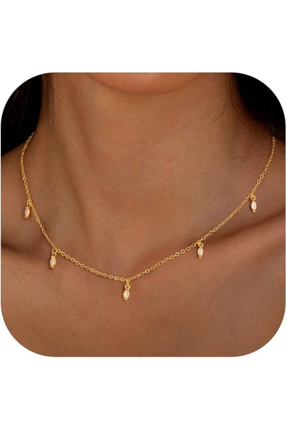 14K Gold Plated Cubic Zirconia Necklace for Women 14K Gold Plated Non Tarnish Cute Choker Necklaces Cubic Zirconia Station Necklaces Wedding Prom Bridesmaids Gifts Necklace for Women Her