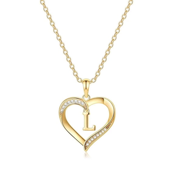Turandoss 14K Gold Plated Cute CZ Heart Pendant Necklace for Women Monogram Letter Charm Initial a-z Layered Jewelry Trend Personalized Birthday Gifts for Women Teen Girls
