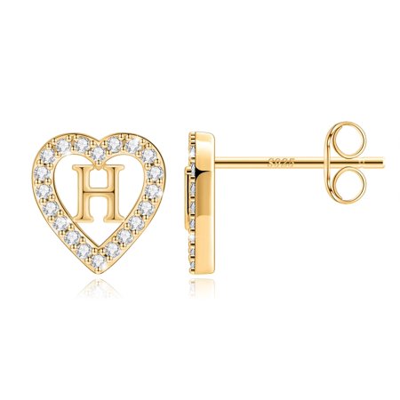 Turandoss 14K Gold Plated Cz Initial Heart Stud Earrings for Teens Little Girls Age 4-16 Daughter Kids Hypoallergenic Jewelry Birthday Gifts for Women