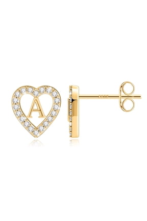 14K Gold Plated Cz Initial Heart Stud Earrings for Teens Daughter Hypoallergenic Jewelry Birthday Teacher Appreciation Mothers Day Graduation Gifts for Her Mom Kids Teen Girls Wife Ideas