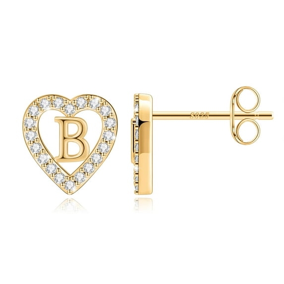 Turandoss 14K Gold Plated Cz Initial Heart Stud Earrings for Teens Little Girls Daughter Hypoallergenic Kids Jewelry Birthday Gifts for Women Girls Age 6-8