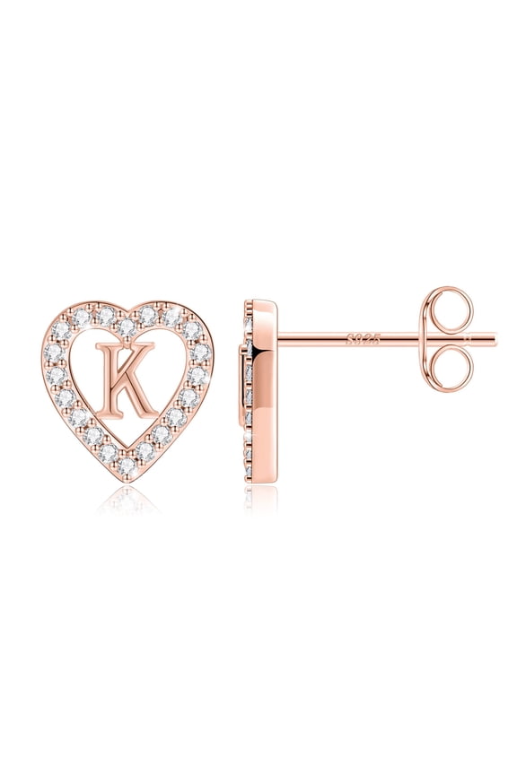 14K Gold Plated Cz Initial Heart Stud Earrings for Teens Little Girls Daughter Childrens Hypoallergenic Jewelry Birthday Gifts for Women