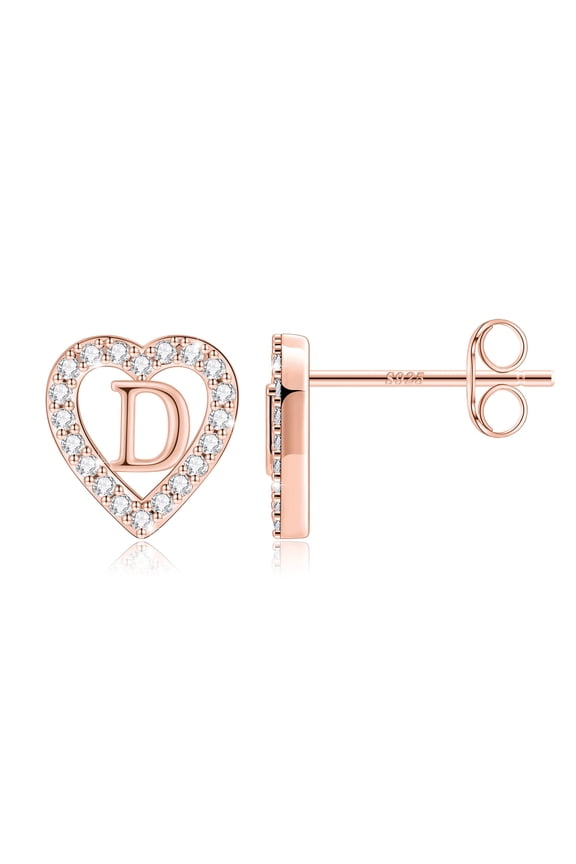 14K Gold Plated Cz Initial Heart Stud Earrings for Teens Little Girls Daughter Granddaughter Niece Jewelry Birthday Gifts for Women