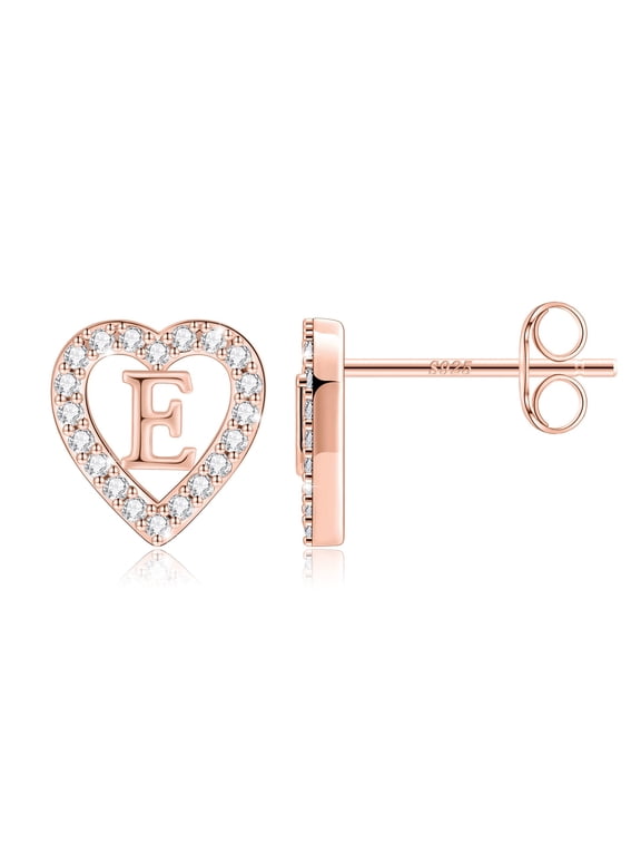 14K Gold Plated Cz Initial Heart Stud Earrings for Teens Little Girls Daughter Kids Hypoallergenic Jewelry Birthday Gifts for Women
