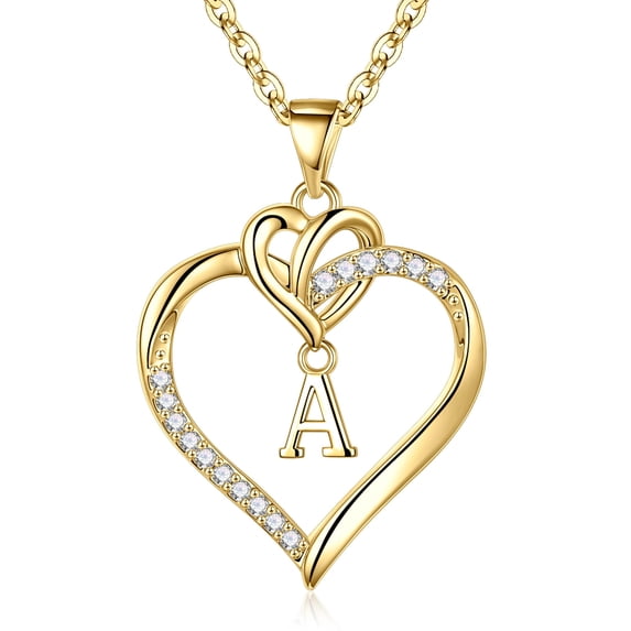 Turandoss 14K Gold Plated Cz Initial Love Heart Pendant Necklaces for Women Girls Letter A-Z Pendant Chain Graduation Wedding Jewelry Mothers Day Birthday Gifts for Teen Kids Mom Wife Bride Age